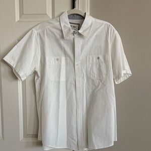 PD&C White Short-Sleeve Button-Front Casual Shirt